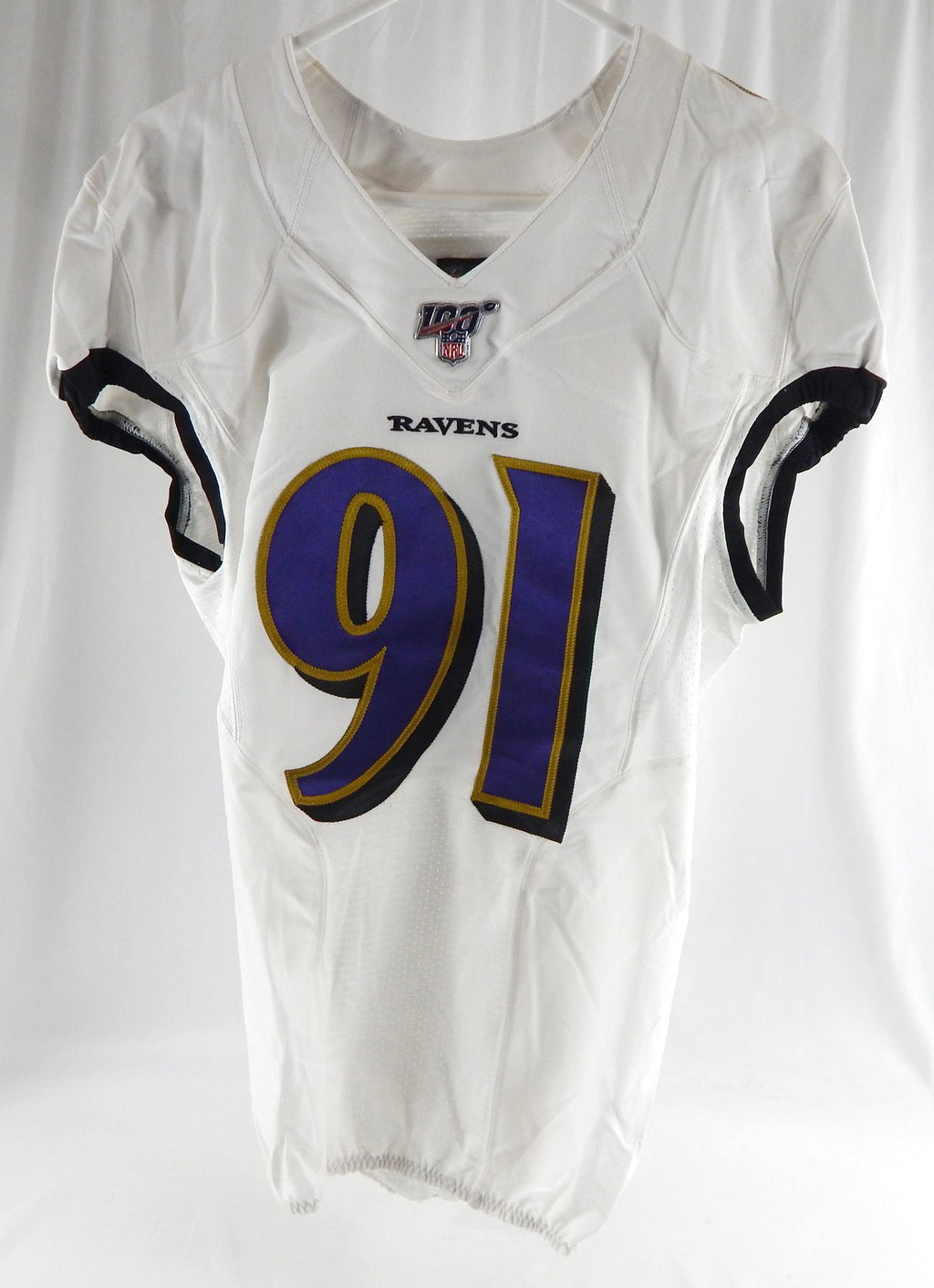 2019 Baltimore Ravens Demone Harris #91 Game Issued White Jersey 100 Patch 38 91