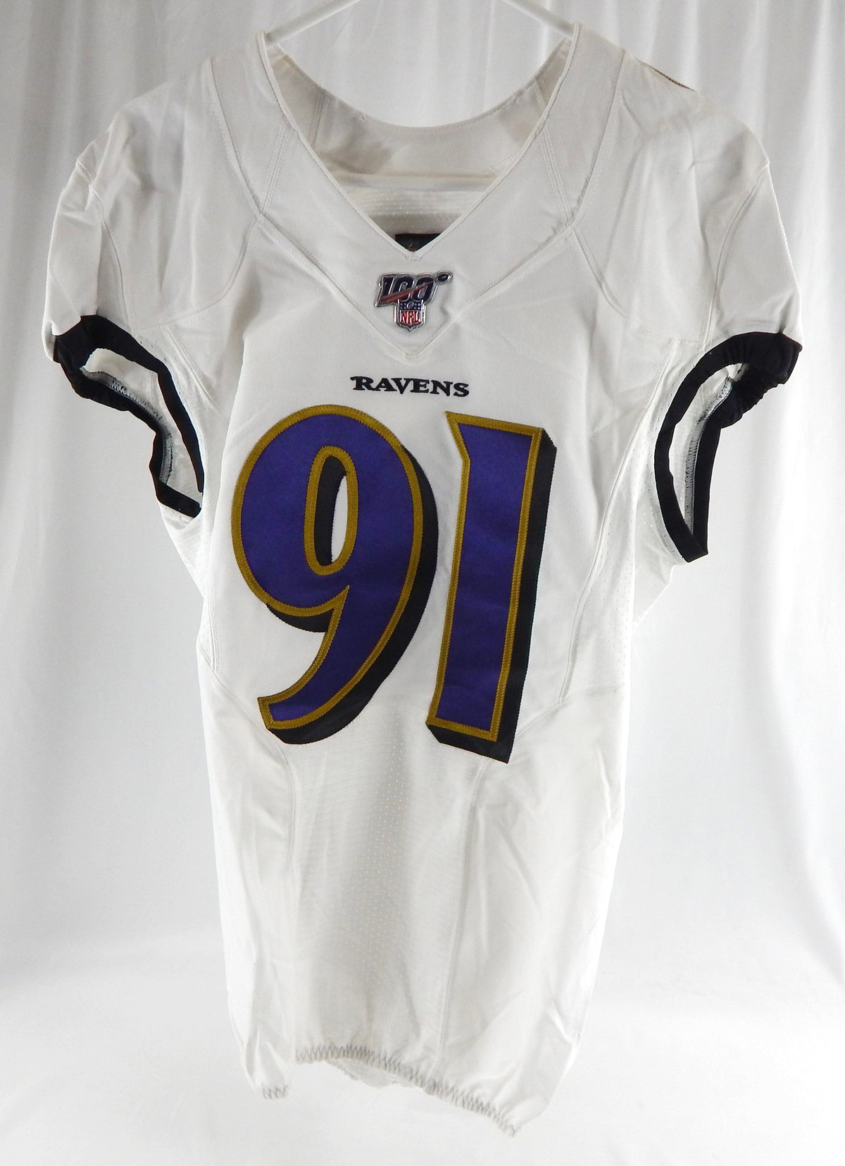 2019 Baltimore Ravens Demone Harris #91 Game Issued White Jersey 100 Patch 38 91