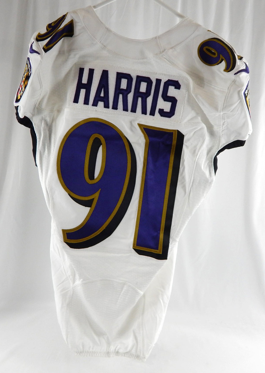 2019 Baltimore Ravens Demone Harris #91 Game Issued White Jersey 100 Patch 38 91 Pic2