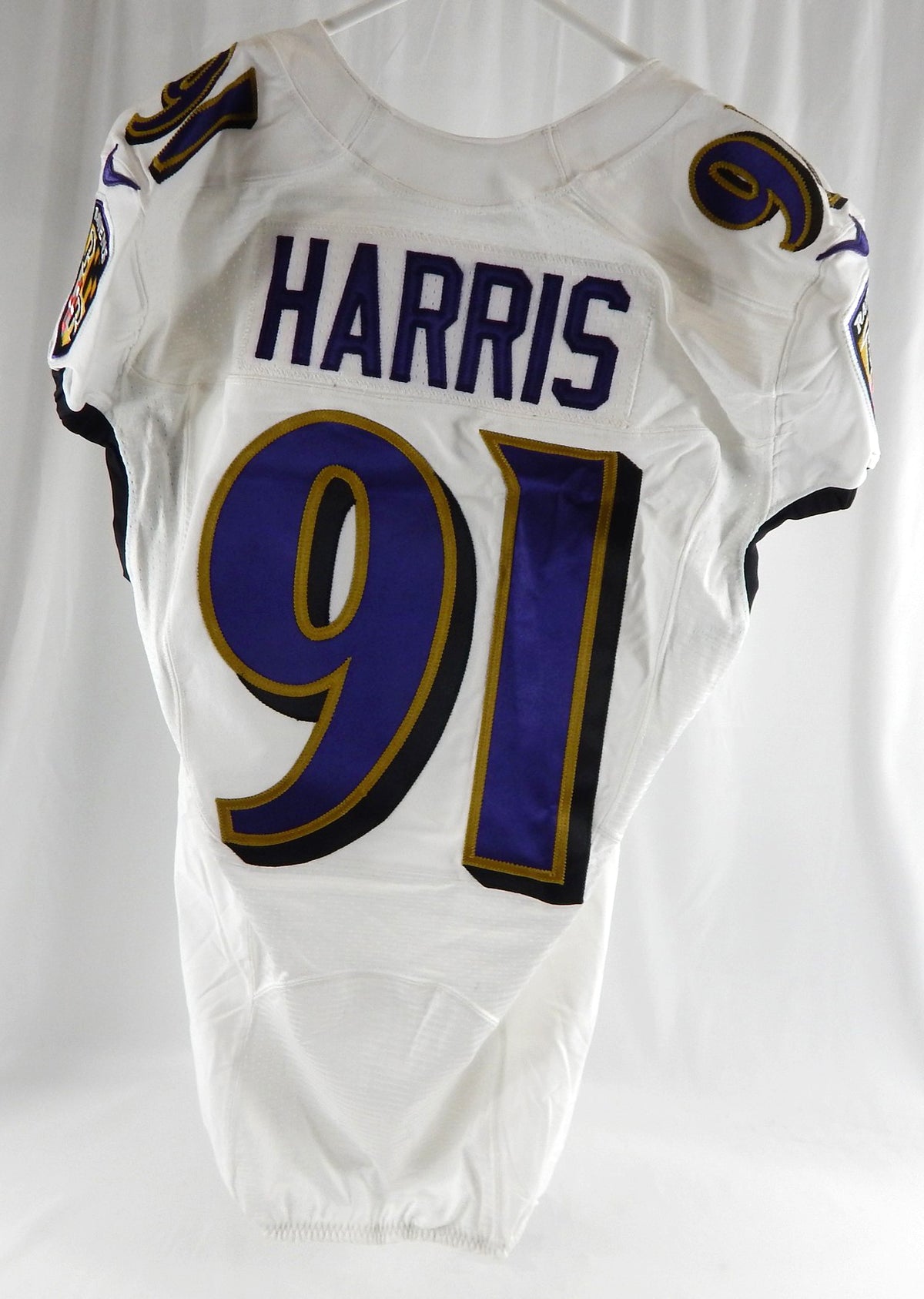 2019 Baltimore Ravens Demone Harris #91 Game Issued White Jersey 100 Patch 38 91 Pic2
