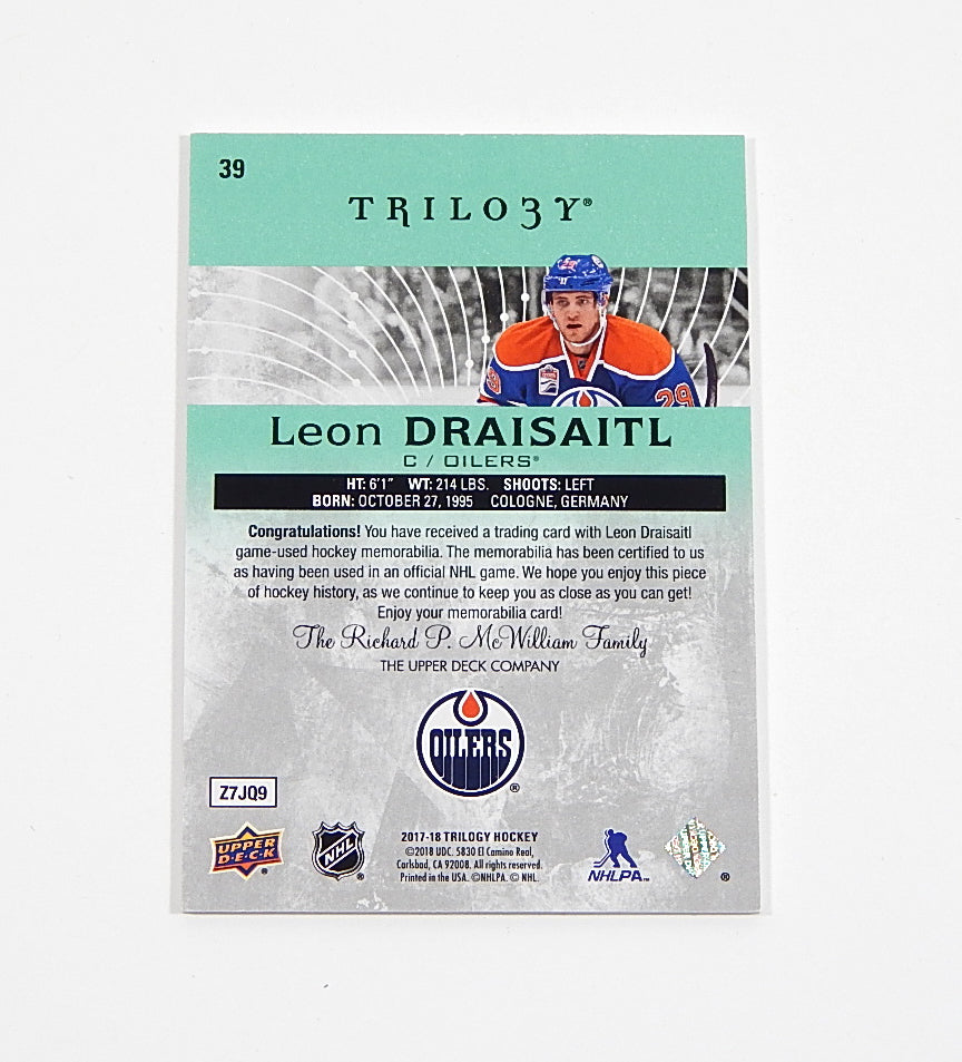 2017-18 Upper Deck Trilogy Green Leon Draisaitl #39 Worn Jersey /354 Pic2