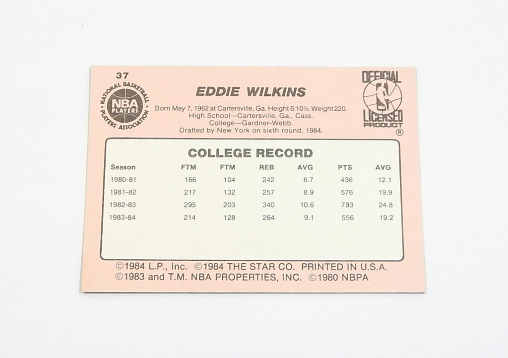 1984-85 Star Co. Eddie Wilkens #37 Knicks Nm/Mt Pic2