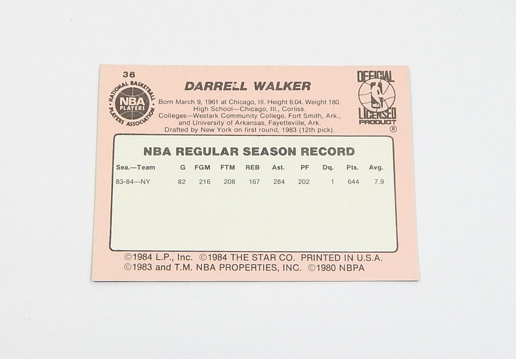 1984-85 Star Co. Darrell Walker #36 Knicks Nm/Mt Pic2