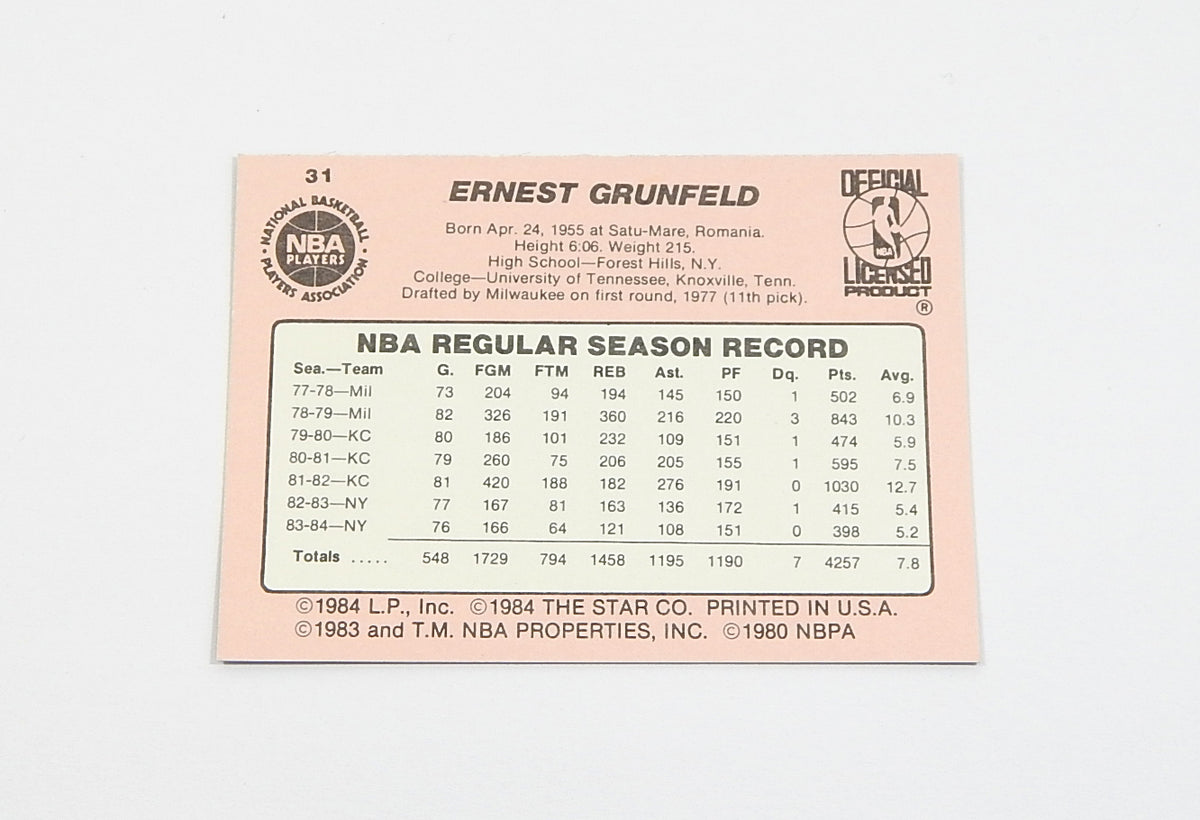 1984-85 Star Co. Ernie Grunfeld #31 Knicks Nm/Mt Pic2