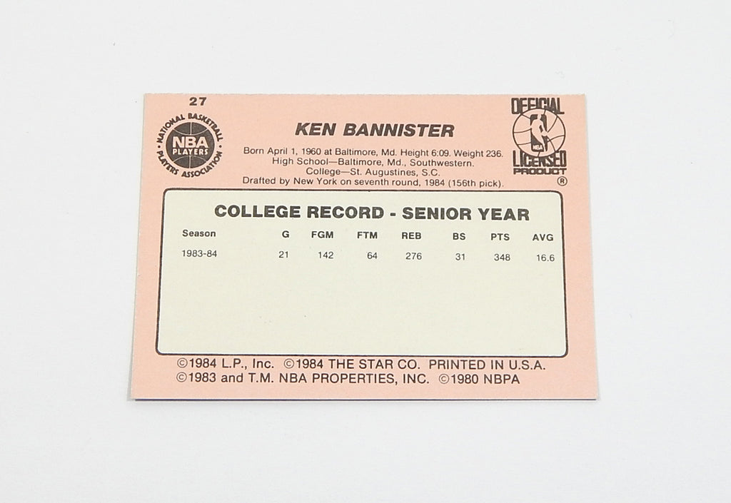 1984-85 Star Co. Ken Bannister #27 Knicks Nm/Mt Pic2