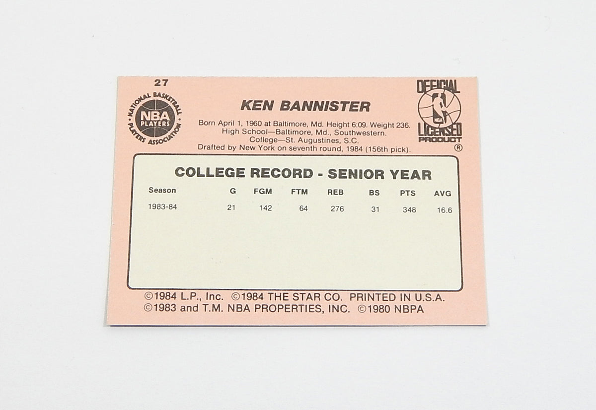 1984-85 Star Co. Ken Bannister #27 Knicks Nm/Mt Pic2