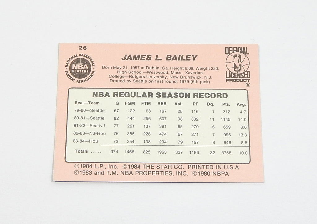 1984-85 Star Co. James Bailey #26 Knicks Nm/Mt Pic2
