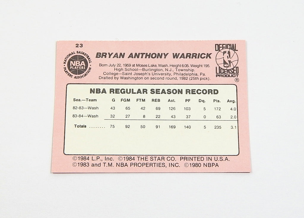 1984-85 Star Co. Bryan Warrick #23 Clippers Nm/Mt Pic2