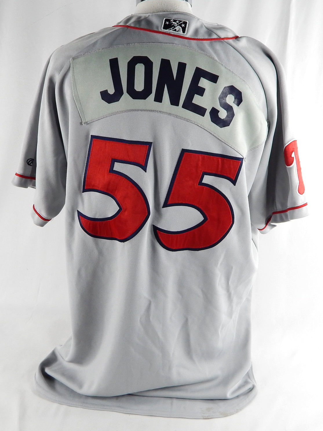 2018 Lakewood BlueClaws Damon Jones #55 Game Used Grey Jersey 52 747 Pic2