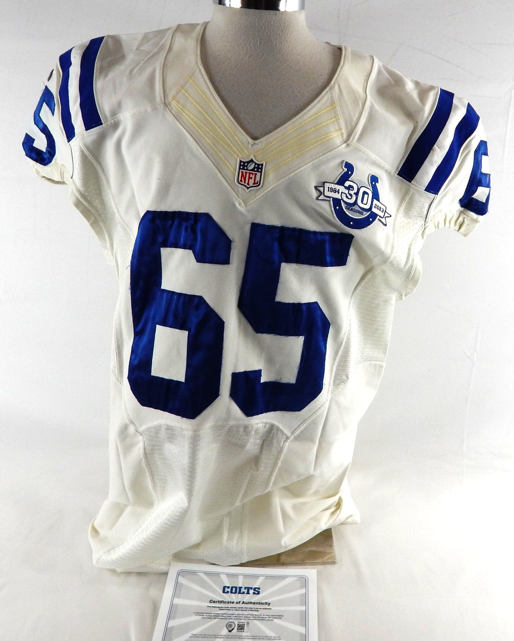 2012 Indianapolis Colts Danous Estenor #65 Game Issued Pos Used White Jersey 30