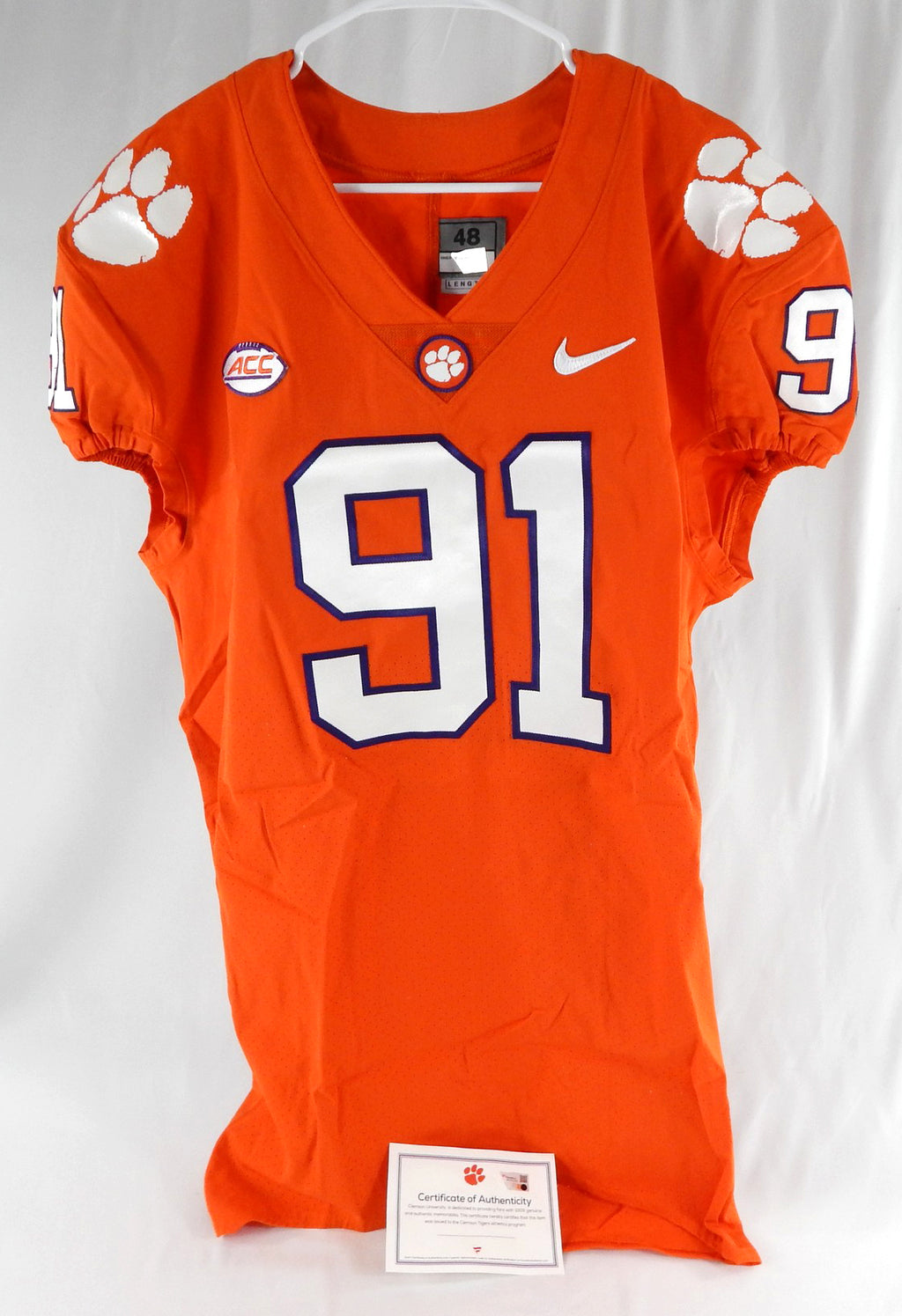 2017-22 Clemson Tigers #91 Game Issued Orange Jersey Football 48 706