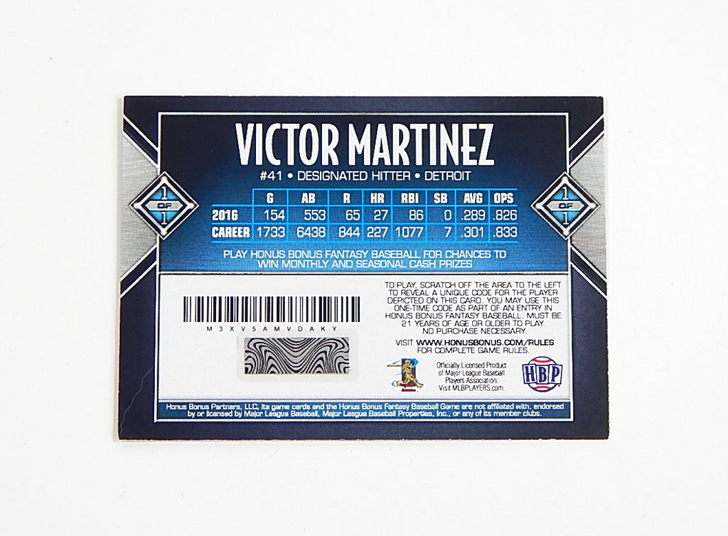 2017 Honus Bonus Fantasy Baseball Game Career Milestone Victor Martinez 1/1 Pic2