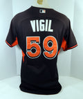 2014-16 Miami Marlins Rodrigo Vigil #59 Game Used Black Jersey Ex ST BP 48 948