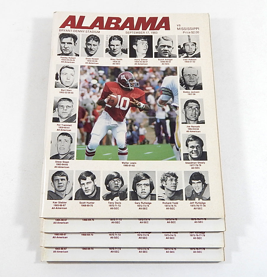 Lot of (4) 1983 Alabama vs Mississippi College Football Programs 9/17/83