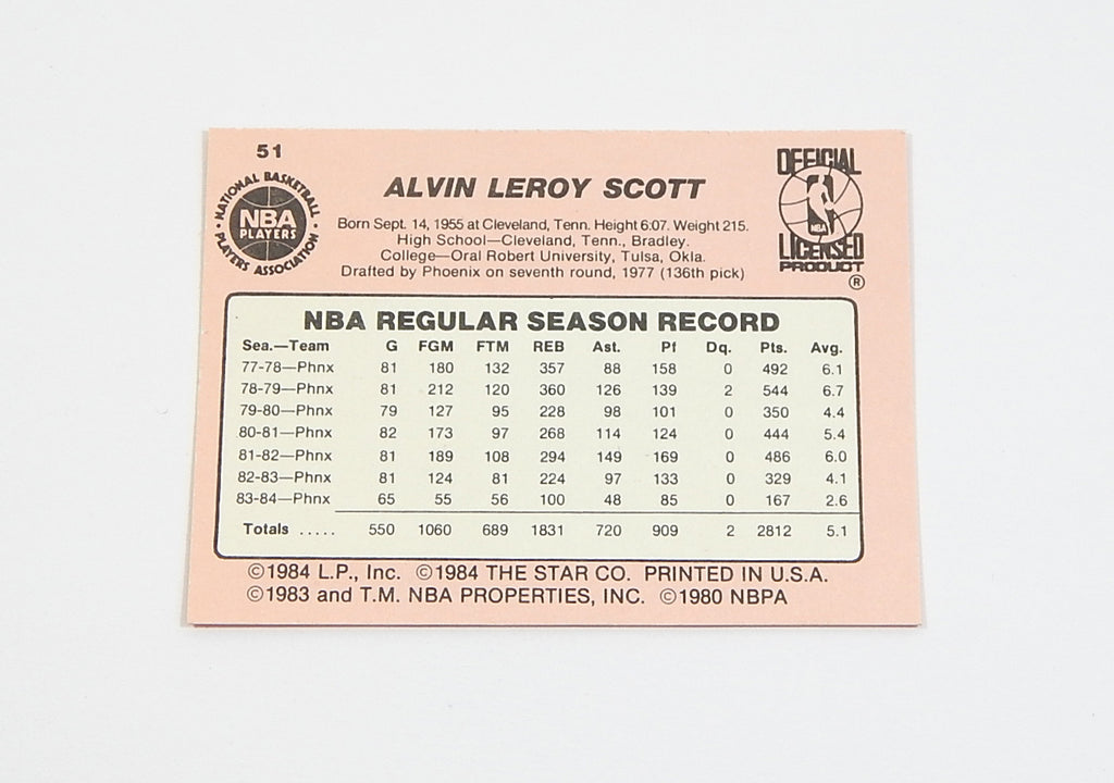 1984-85 Star Co. Alvin Scott #51 Suns Nm/Mt Pic2