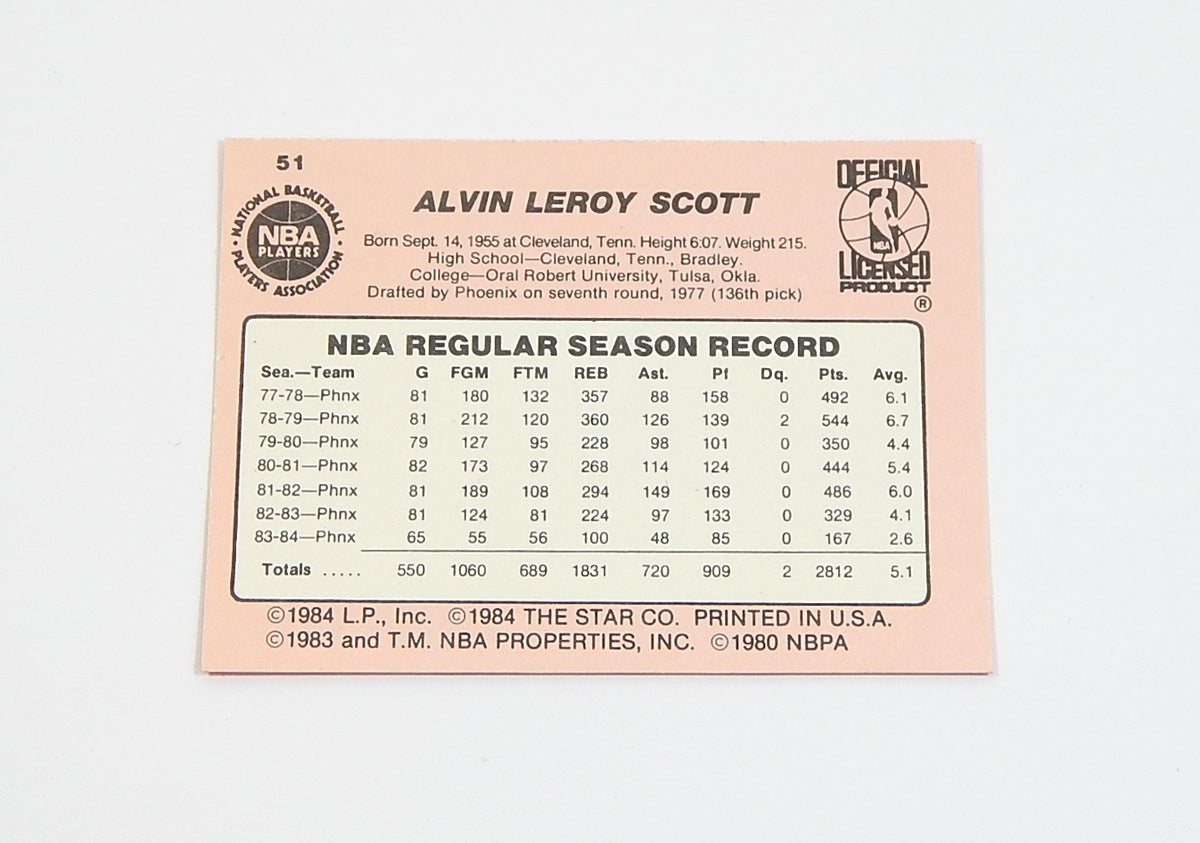 1984-85 Star Co. Alvin Scott #51 Suns Nm/Mt Pic2