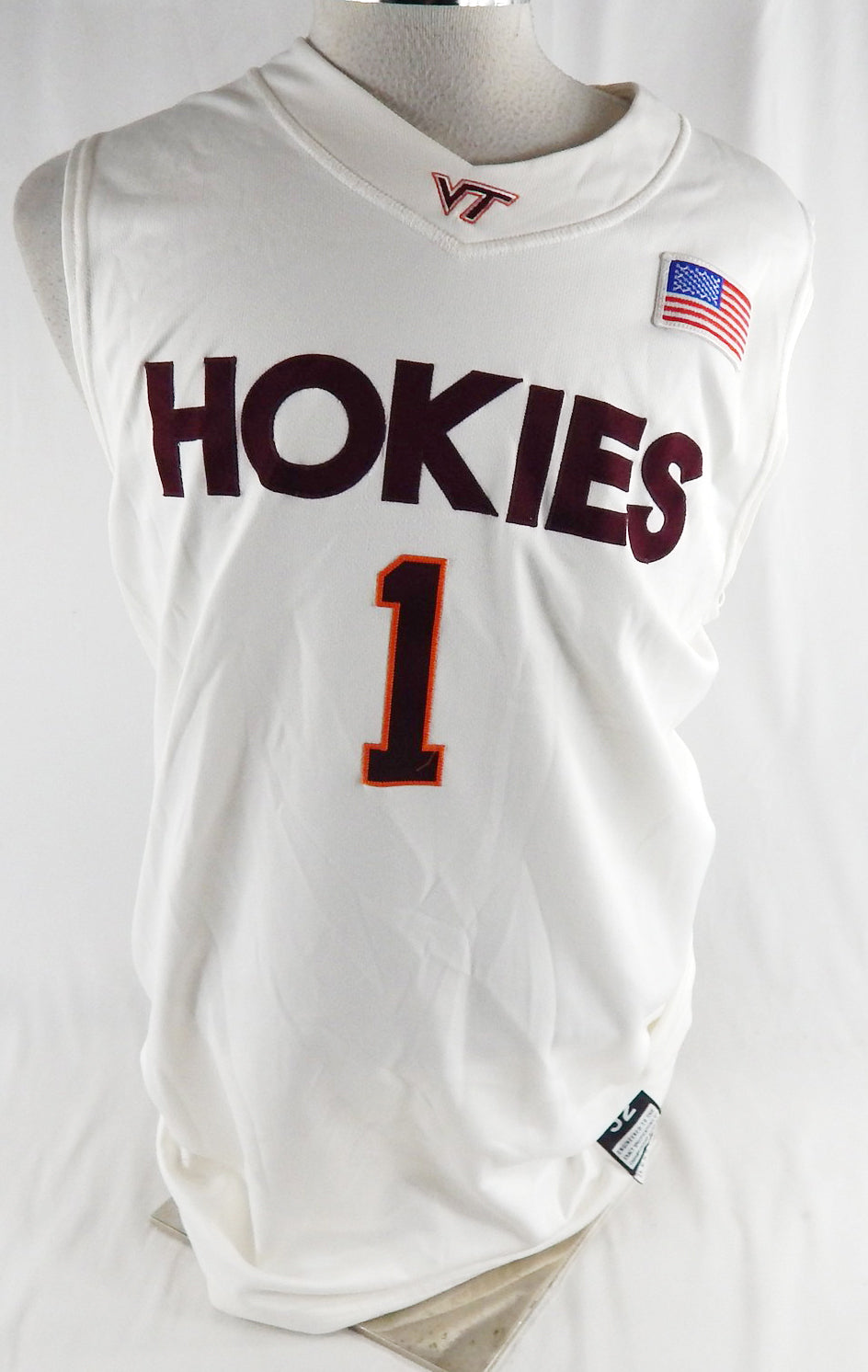 Virginia Tech Hokies Terrell Bell #1 Game Used White Jersey Basketball 52 871