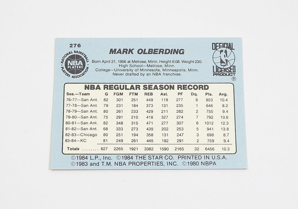 1984-85 Star Co. Mark Olberding #276 Kings Nm/Mt Pic2