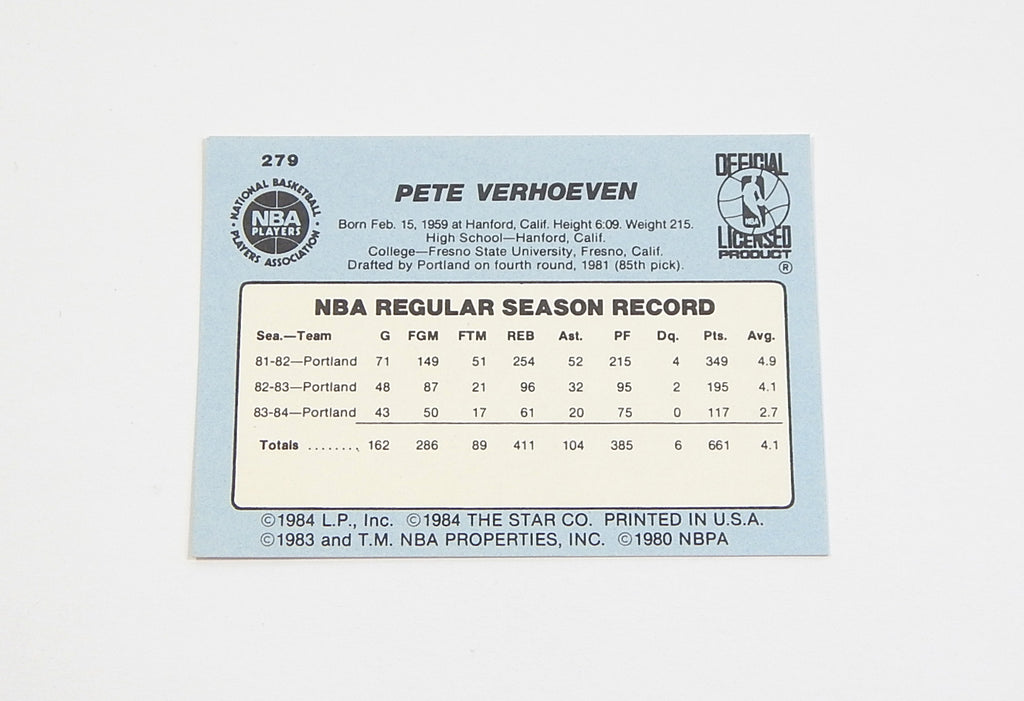 1984-85 Star Co. Pete Verhoeven #279 Kings Nm/Mt Pic2