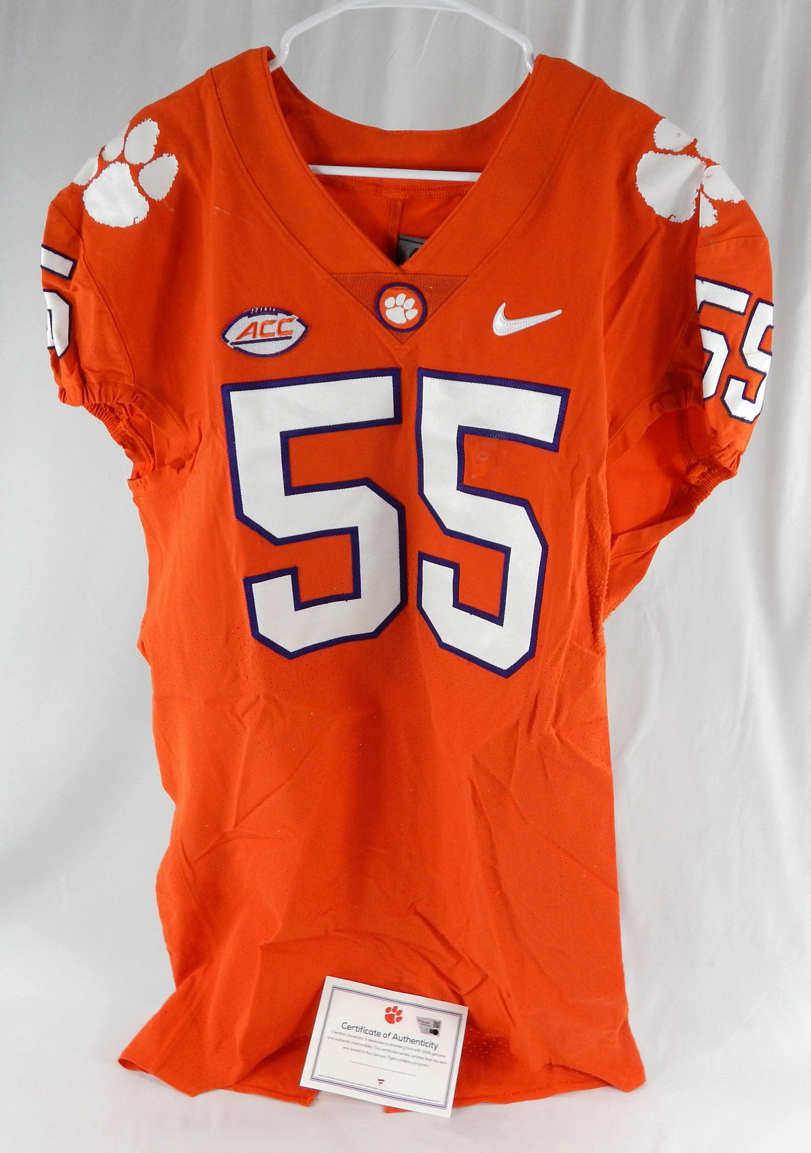 2017-22 Clemson Tigers #55 Game Issued Pos Used Orange Jersey Football NP R 48 4