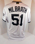 2018 Pittsburgh Pirates Jordan Milbrath #51 Game Issued White Jersey Memorial 48
