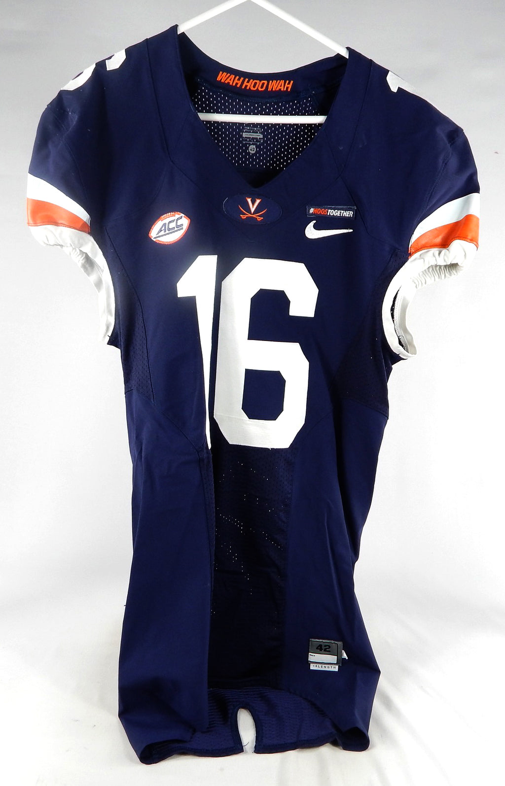 2017 Virginia Cavaliers #16 Game Used Navy Jersey Throwback Hoos Patch 42 146