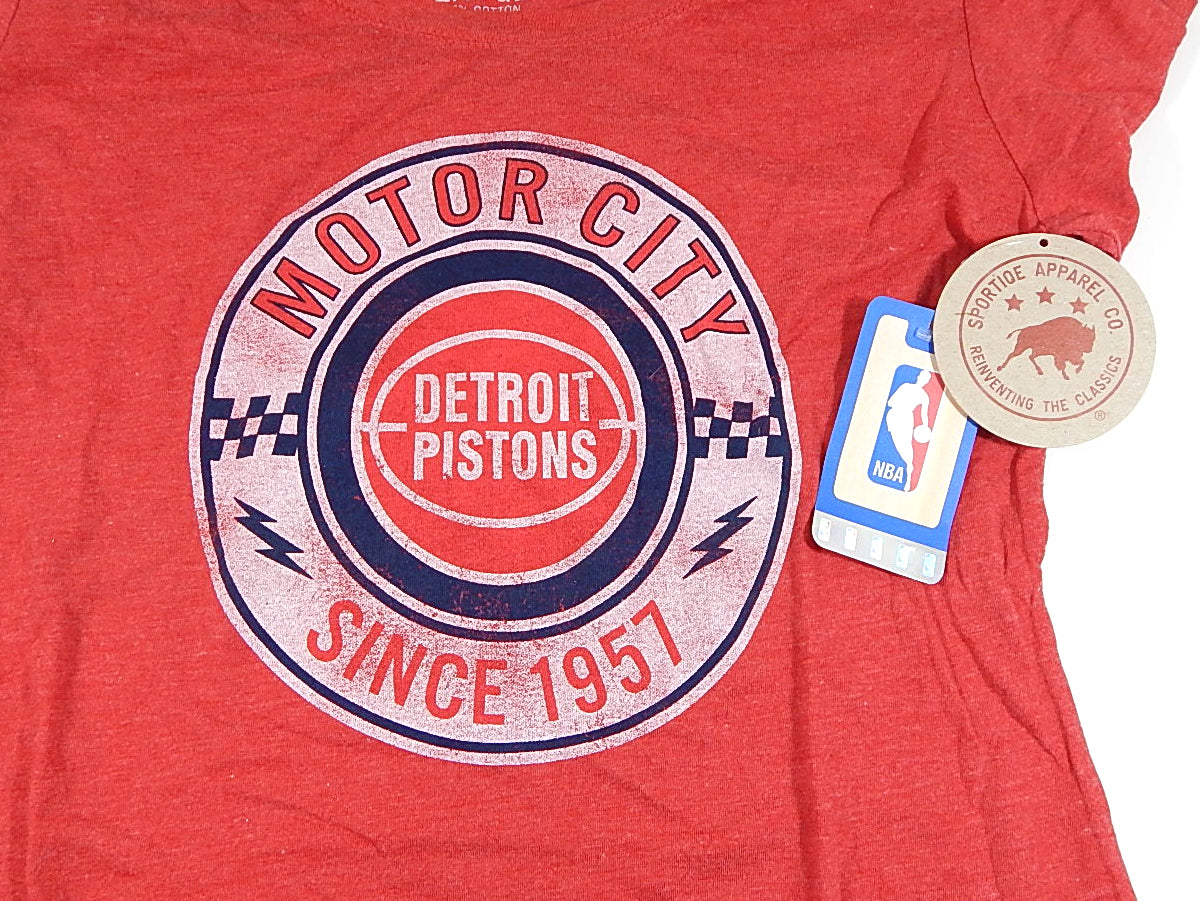 Detroit Pistons Retro Motor City Sportiqe Scoop Neck Shirt Womens XL Red New Pic2