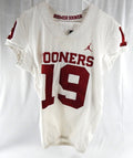 2019 Oklahoma Sooners #19 Game Used White Jersey Football NP Rem 40 160
