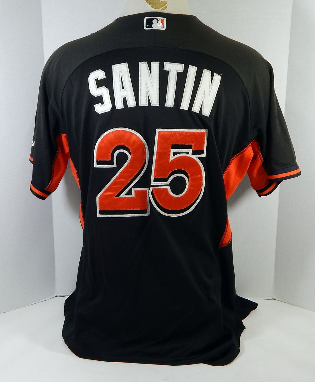2014-16 Miami Marlins Daniel Santin #25 Game Used Black Jersey Ex ST BP 48 964