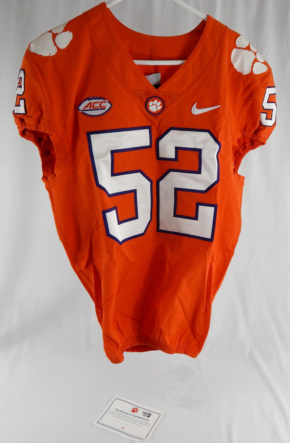 2017-22 Clemson Tigers #52 Game Issued Pos Used Orange Jersey Football NP Rem 32