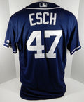 2017 San Diego Padres Jake Esch #47 Game Issued Navy Jersey JC095756