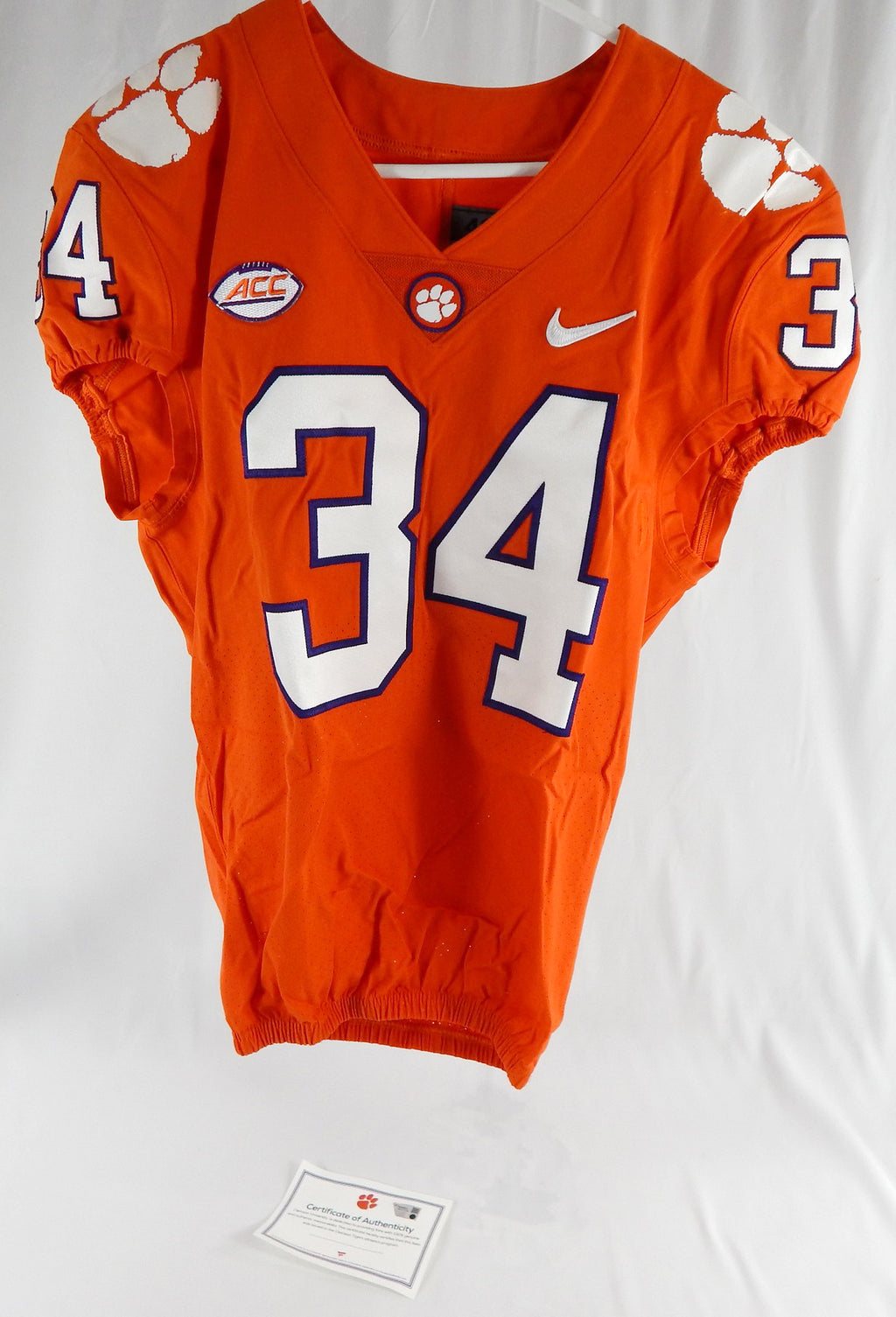 2017-22 Clemson Tigers #34 Game Issued Pos Used Orange Jersey Football NP Rem 33