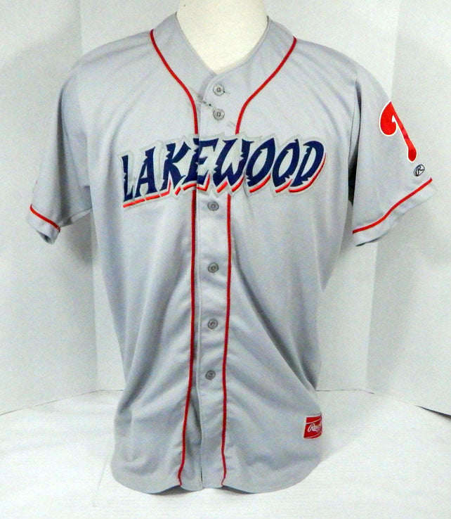 2014 Lakewood BlueClaws Aaron Brown #13 Game Used Grey Jersey DP04973 Pic2