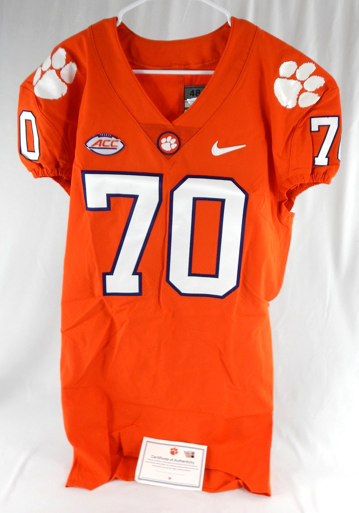 2017-22 Clemson Tigers #70 Game Issued Pos Used Orange Jersey Football NP Rem 5