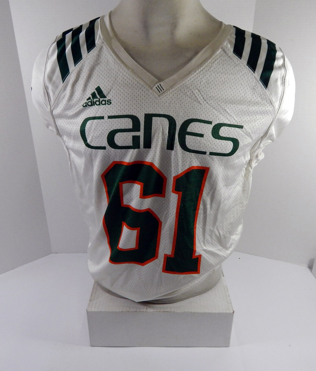 Miami Hurricanes #61 Game Used White Practice Jersey L 719