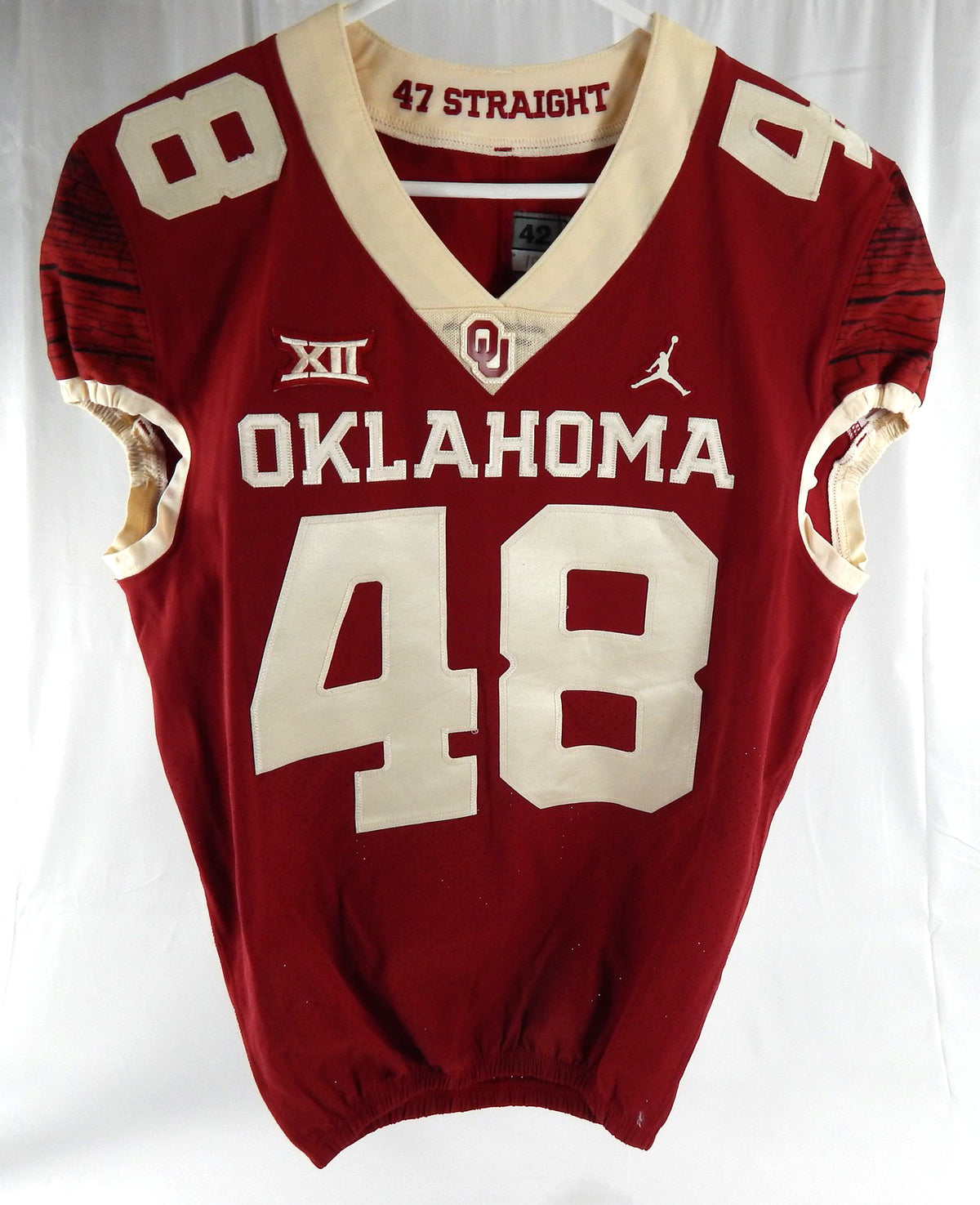 2018 Oklahoma Sooners #48 Game Issued Crimson Red Jersey Football 42 177