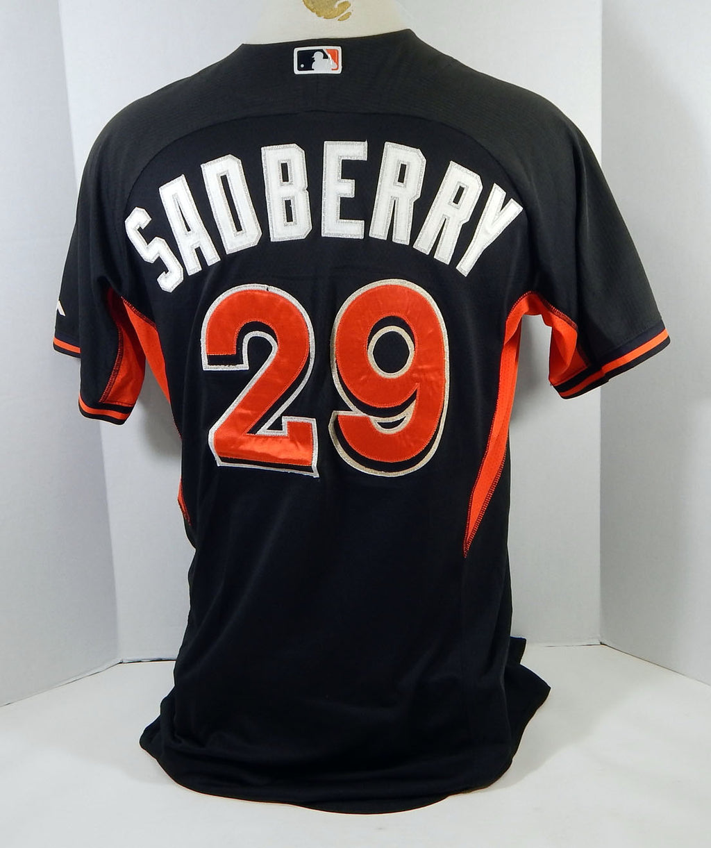 2014-16 Miami Marlins Chris Sadberry #29 Game Used Black Jersey Ex ST BP 46 981