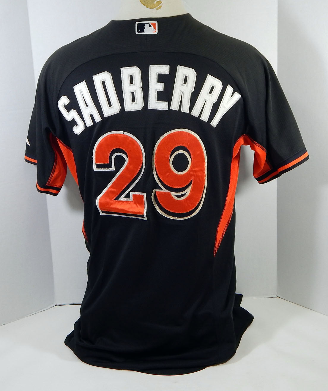 2014-16 Miami Marlins Chris Sadberry #29 Game Used Black Jersey Ex ST BP 46 981