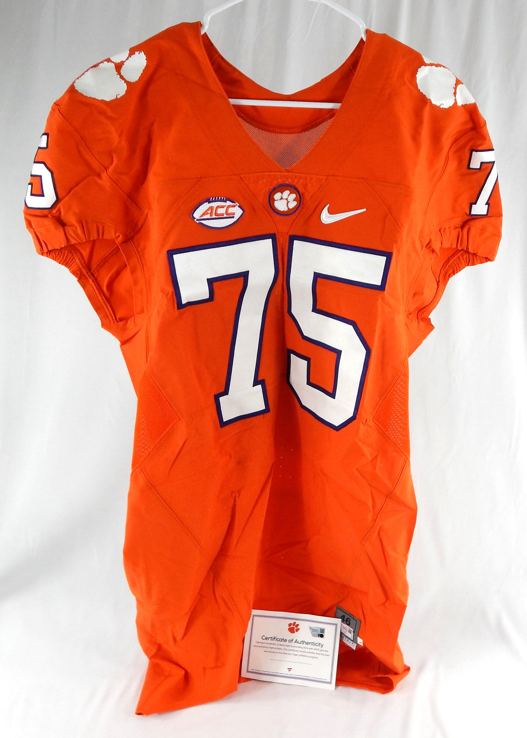 2016 Clemson Tigers #75 Game Issued Pos Used Orange Jersey Football NP Rem 46 32