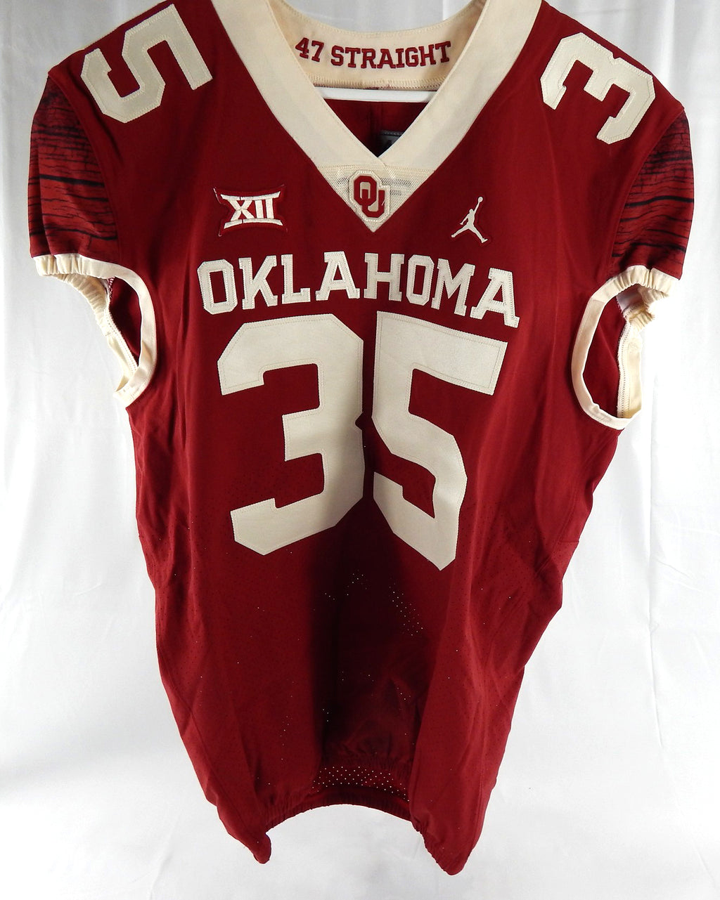 2021 Oklahoma Sooners #35 Game Used Crimson Red Jersey Football NP Rem 46 179