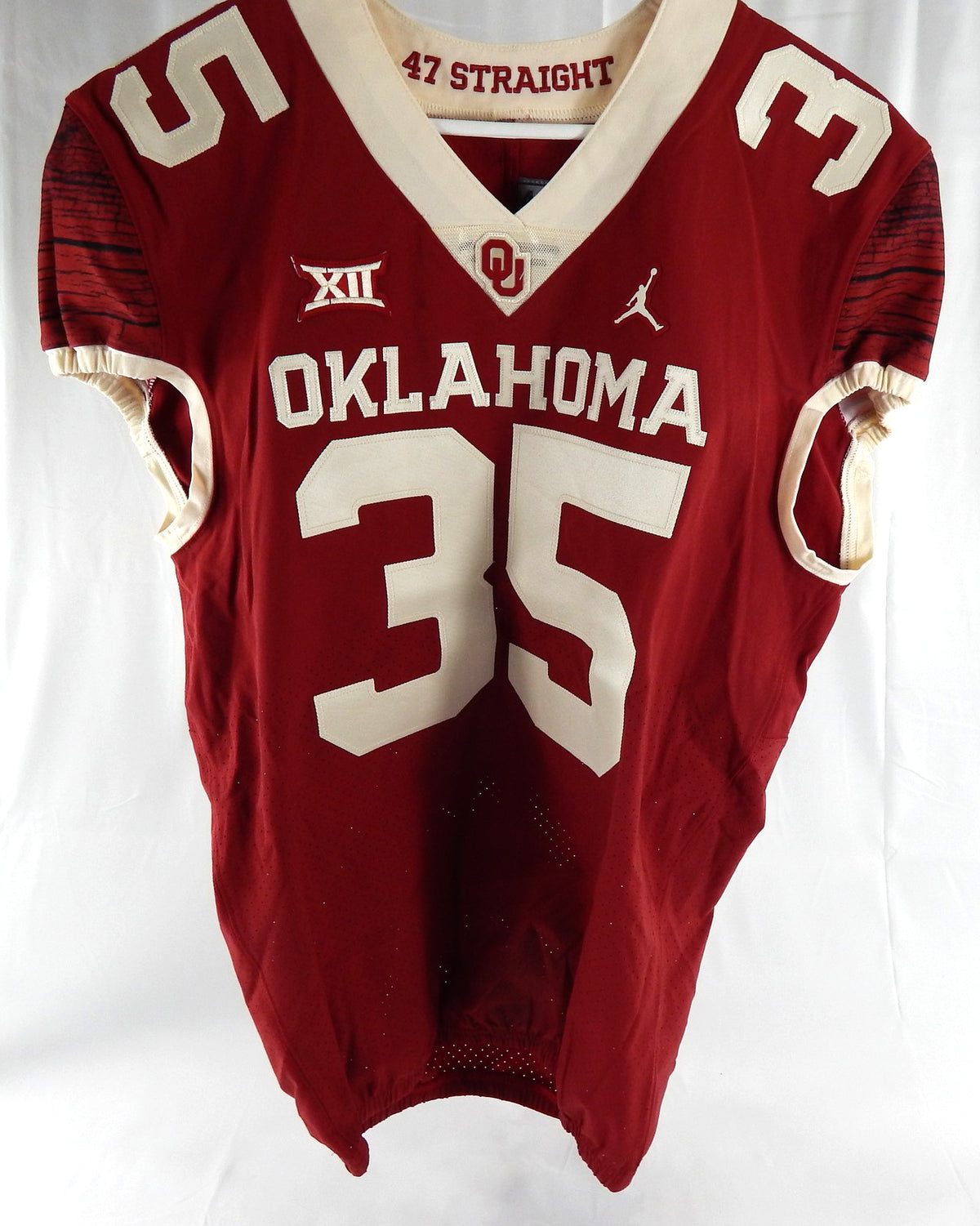 2021 Oklahoma Sooners #35 Game Used Crimson Red Jersey Football NP Rem 46 179