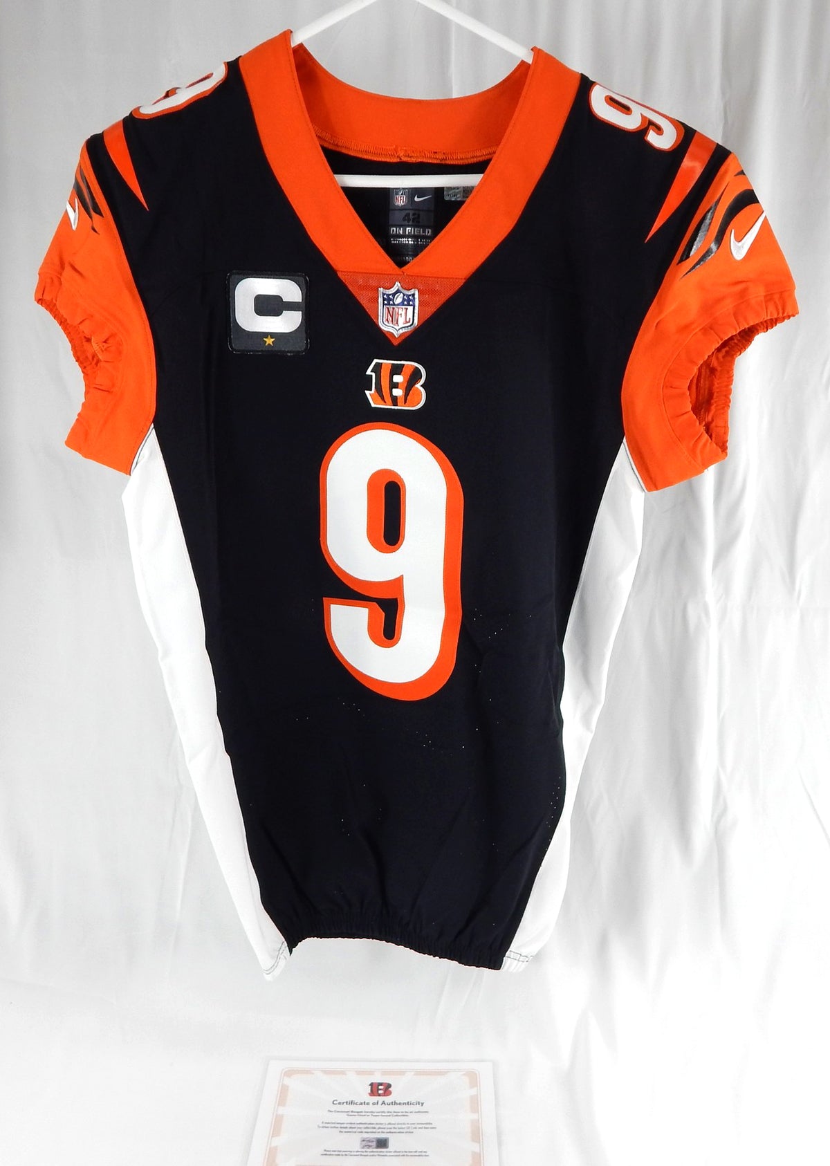 2017 Cincinnati Bengals Joe Burrow #9 Game Issued Black Jersey Captains Patch 4
