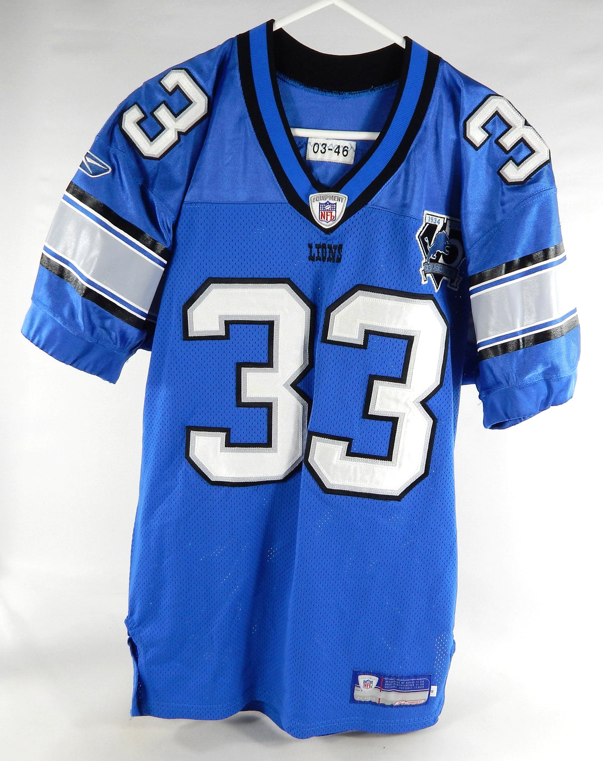 2003 Detroit Lions Marcus Thomas #33 Game Used Blue Jersey 75 Seasons Patch 46 9