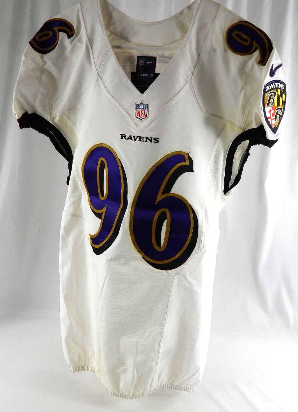 2013 Baltimore Ravens Marcus Spears #96 Game Issued White Jersey 46 539