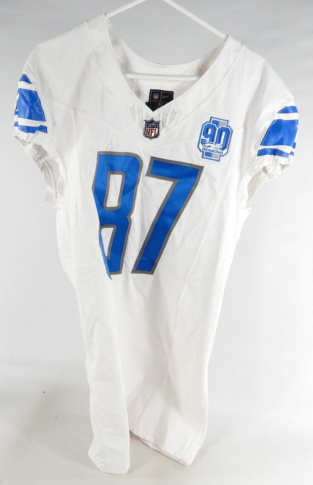 2023 Detroit Lions Sam LaPorta #87 Game Issued White Jersey 90 Season Patch 40 3