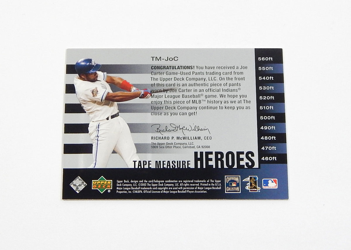 2002 UD Piece of History Tape Measure Heroes Jersey Joe Carter Pants Relic Pic2