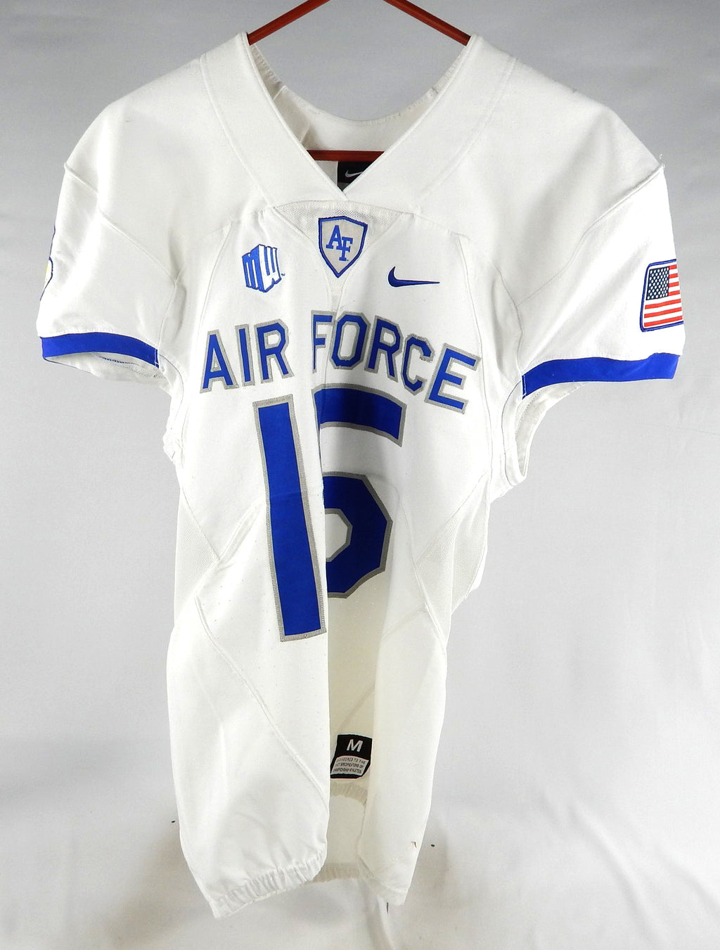 Air Force Falcons #15 Game Used White Jersey Name Plate Removed M 889