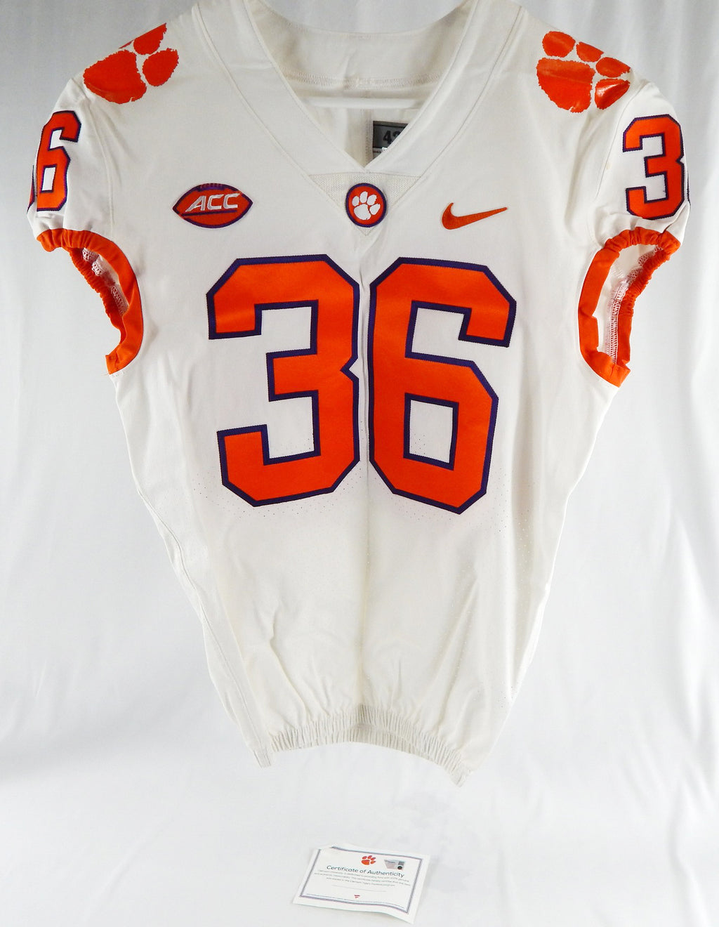2017-22 Clemson Tigers #36 Game Issued Pos Used White Jersey Football NP R 42 55