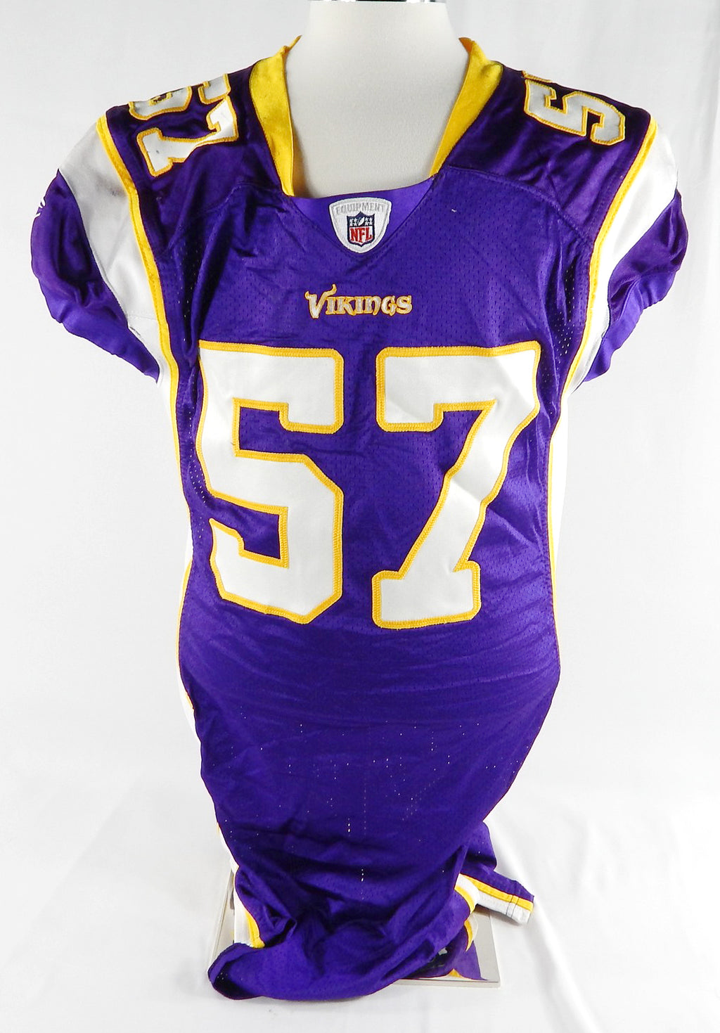 2008 Minnesota Vikings #57 Game Used Purple Jersey Name Plate Removed 48 DP86518