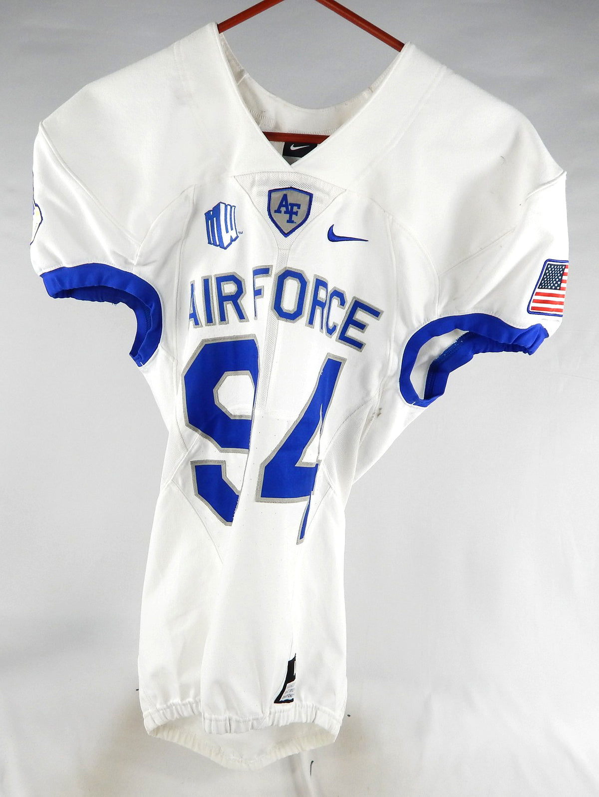 Air Force Falcons #94 Game Used White Jersey Name Plate Removed M 891